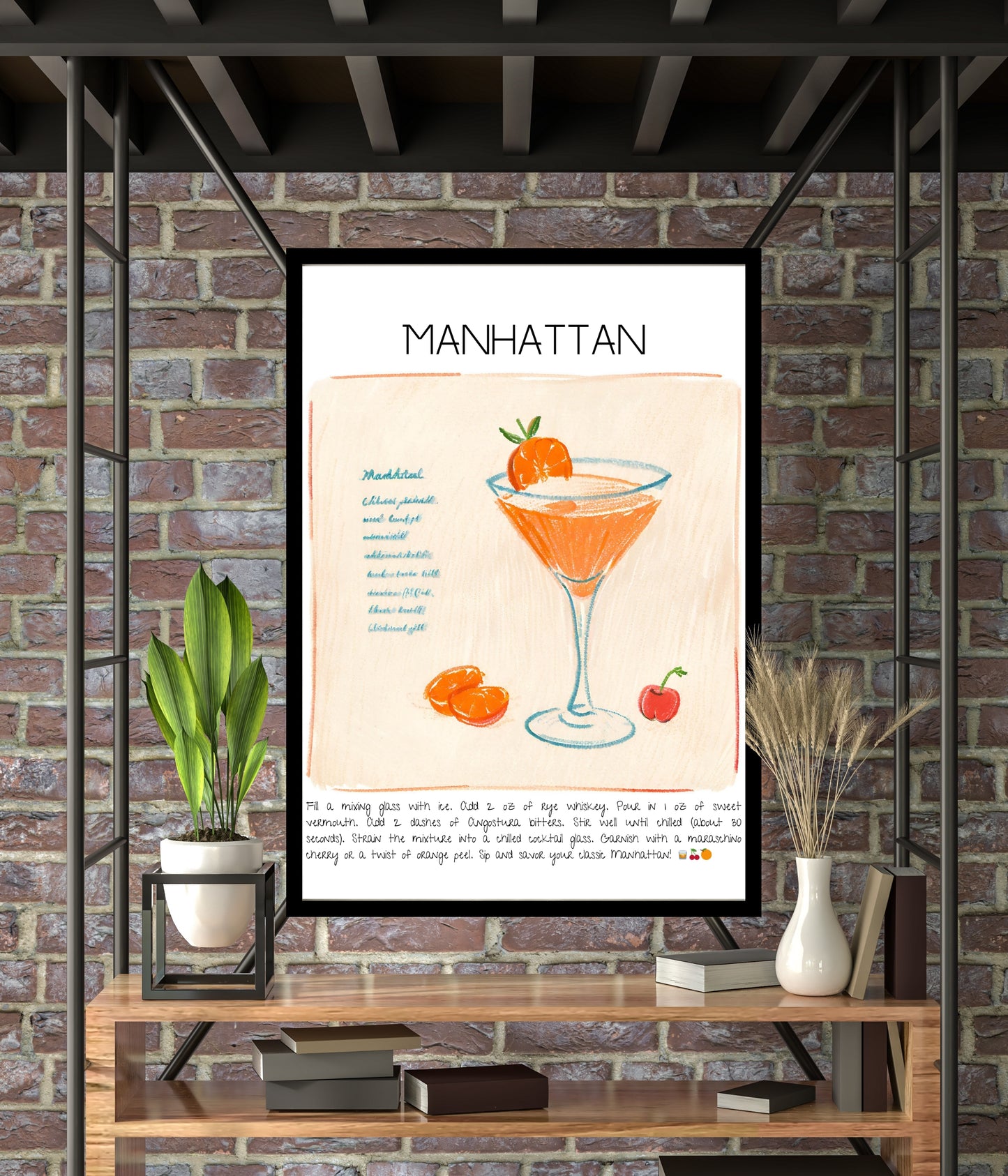 Cocktail Art Print Design Poster Manhattan Bar Decor