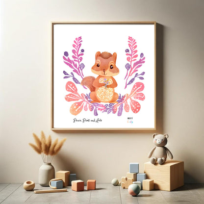 Peace, Paws and Love Squirrel No:2 Art Print Tasarım Çocuk Odası Posteri