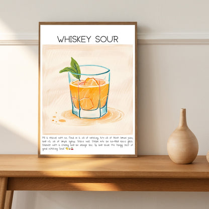 Cocktail Art Print Design Poster Whiskey Sour Bar Decor