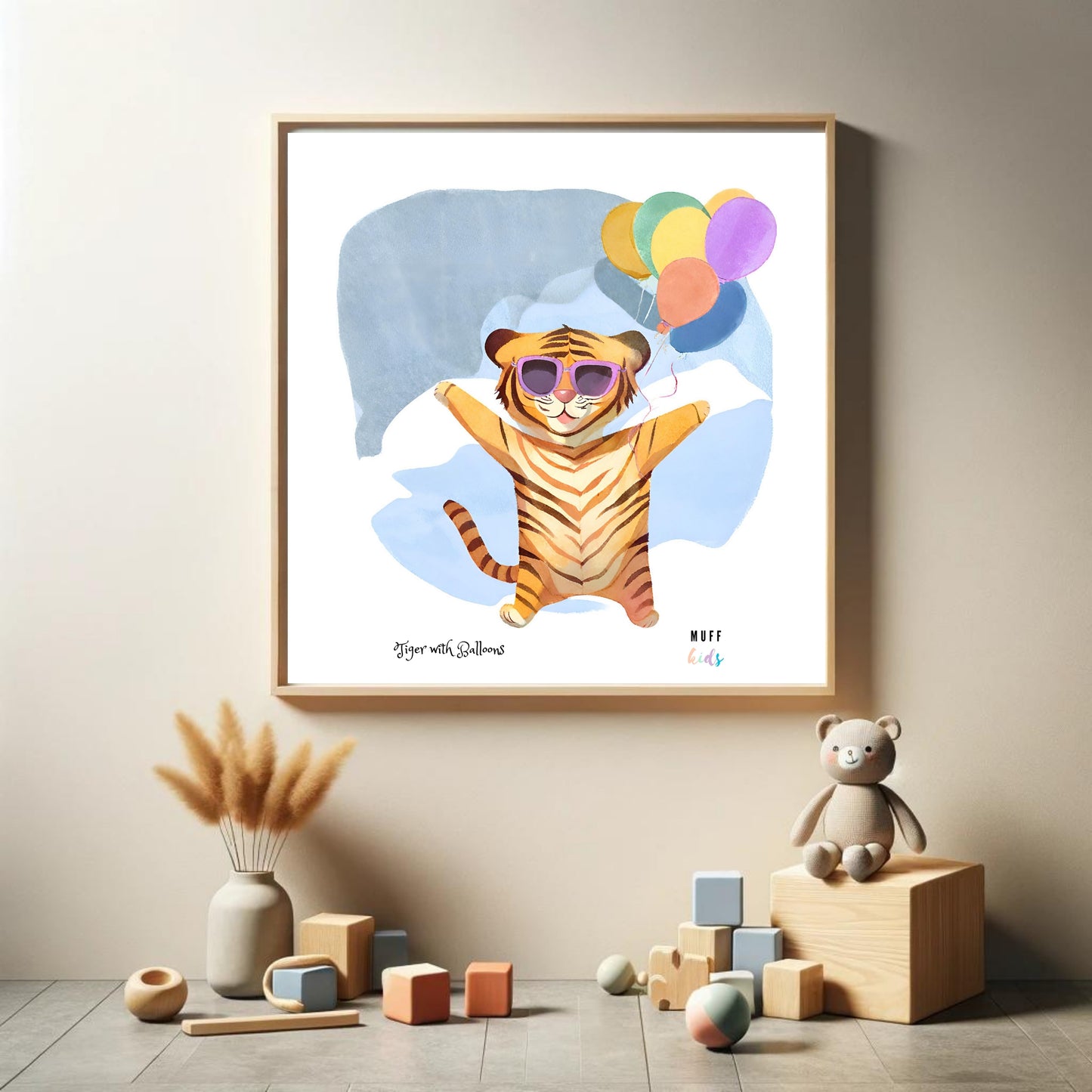 Animals With Balloons Art Print Tasarım Çocuk Odası Posteri