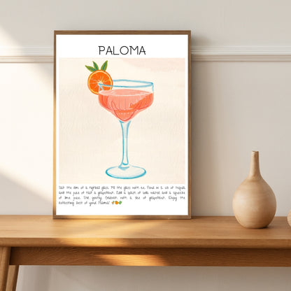 Cocktail Art Print Design Poster Paloma Bar Decor