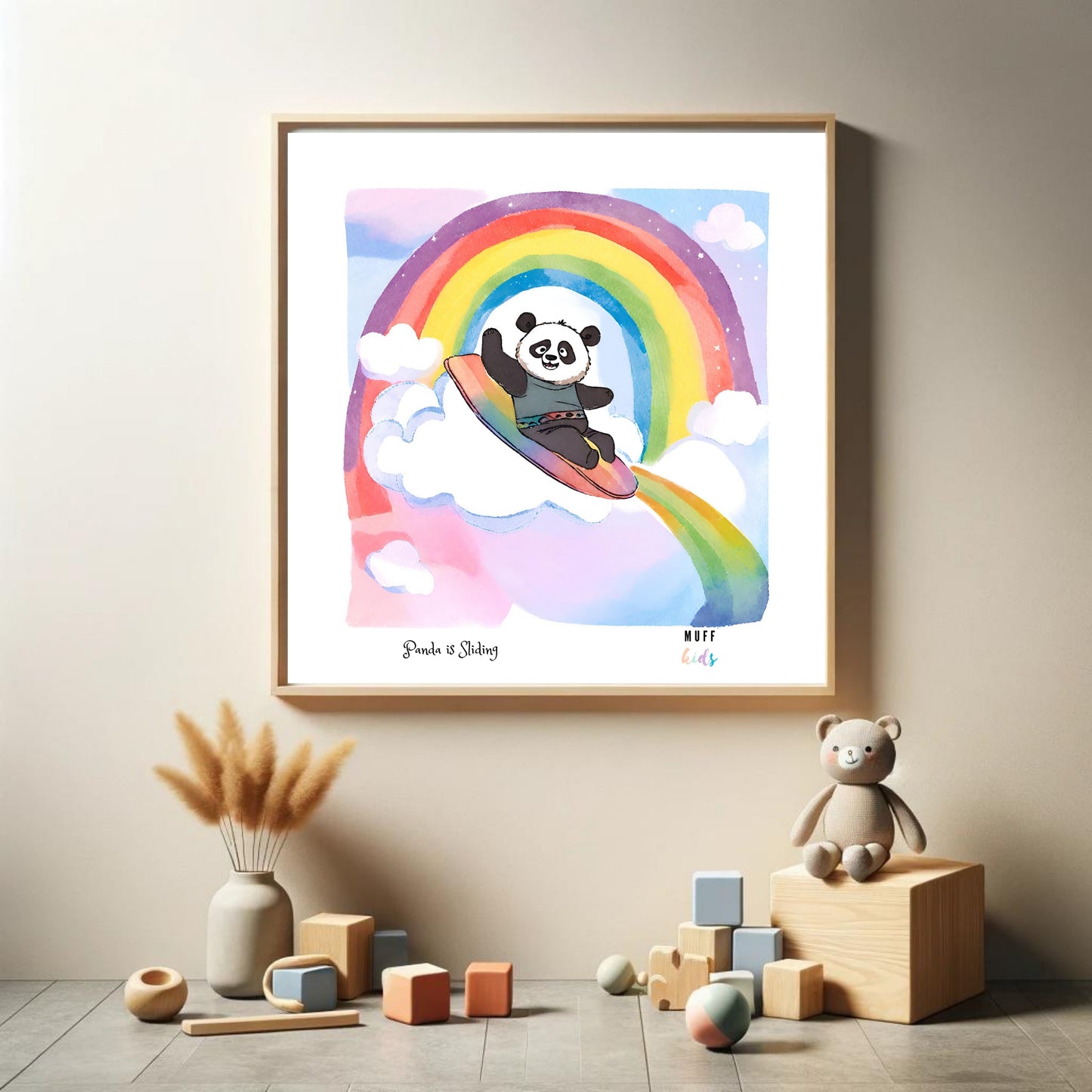 Kids Art Print Design Panda Sliding No.2 Poster For Kids