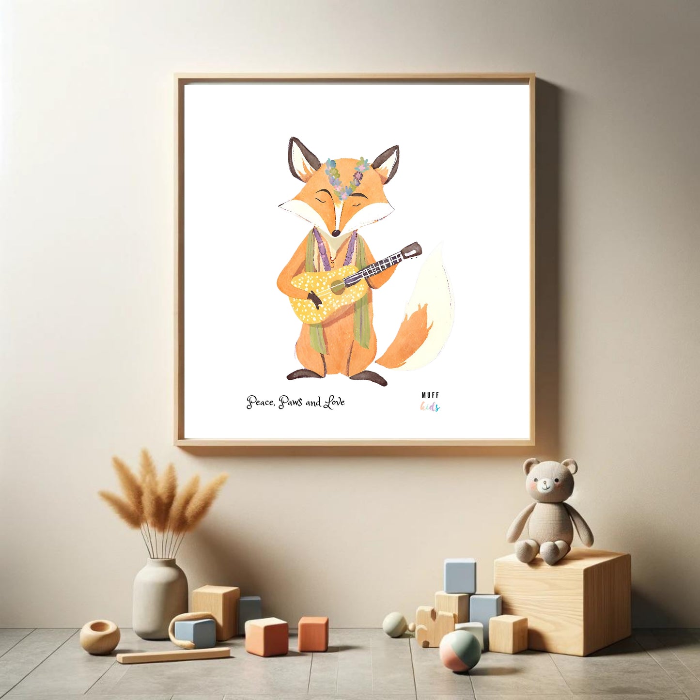 Peace, Paws and Love Fox No:1 Art Print Poster For Kids