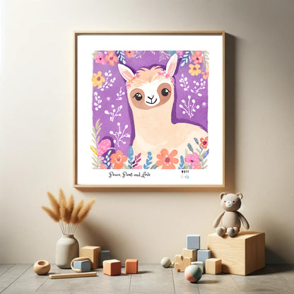 Peace, Paws and Love Llama No:3 Art Print Poster For Kids