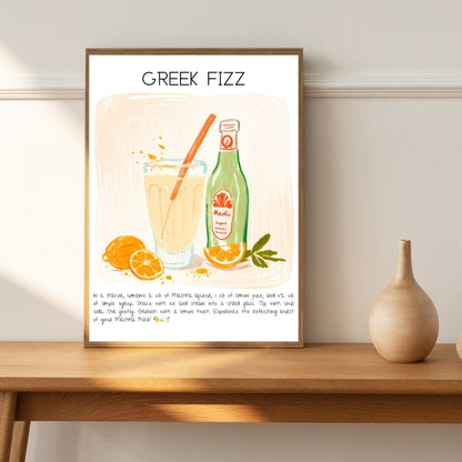 Cocktail Art Print Design Poster Greek Fizz Bar Decor