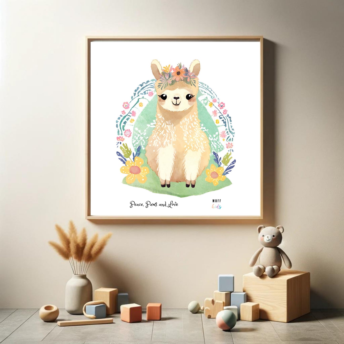 Peace, Paws and Love Llama No:4 Art Print Poster For Kids