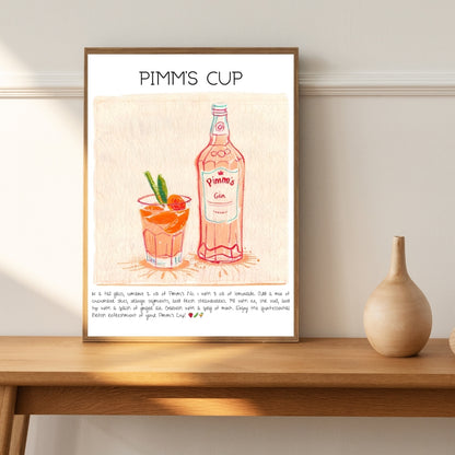 Cocktail Art Print Design Poster Pimm's Cup Bar Decor