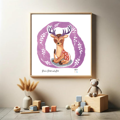 Peace, Paws and Love Deer No:1 Art Print Poster For Kids