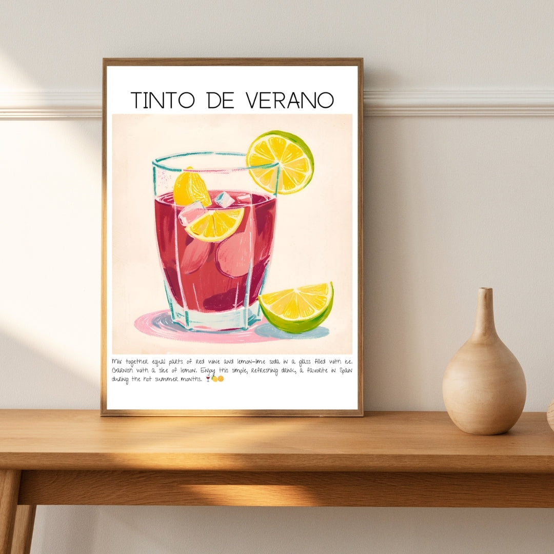 Cocktail Art Print Design Poster Tinto De Verano Bar Decor