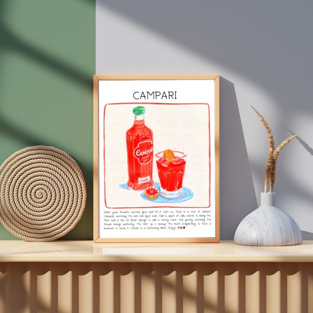 Art Print Tasarım Kokteyl Poster Campari Bar Dekor