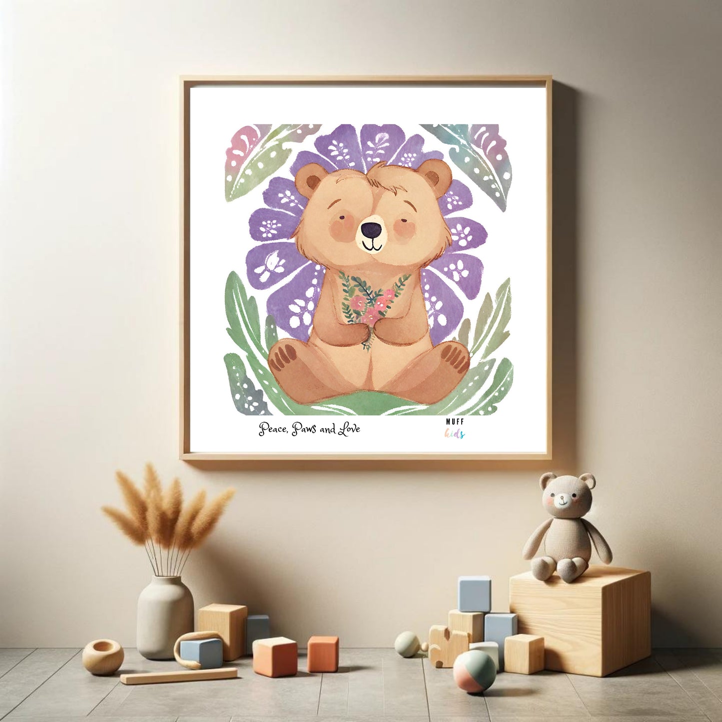 Peace, Paws and Love Bear No:1 Art Print Poster For Kids