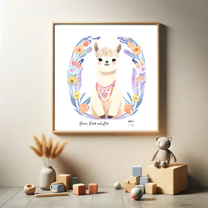 Peace, Paws and Love Llama No:1 Art Print Poster For Kids