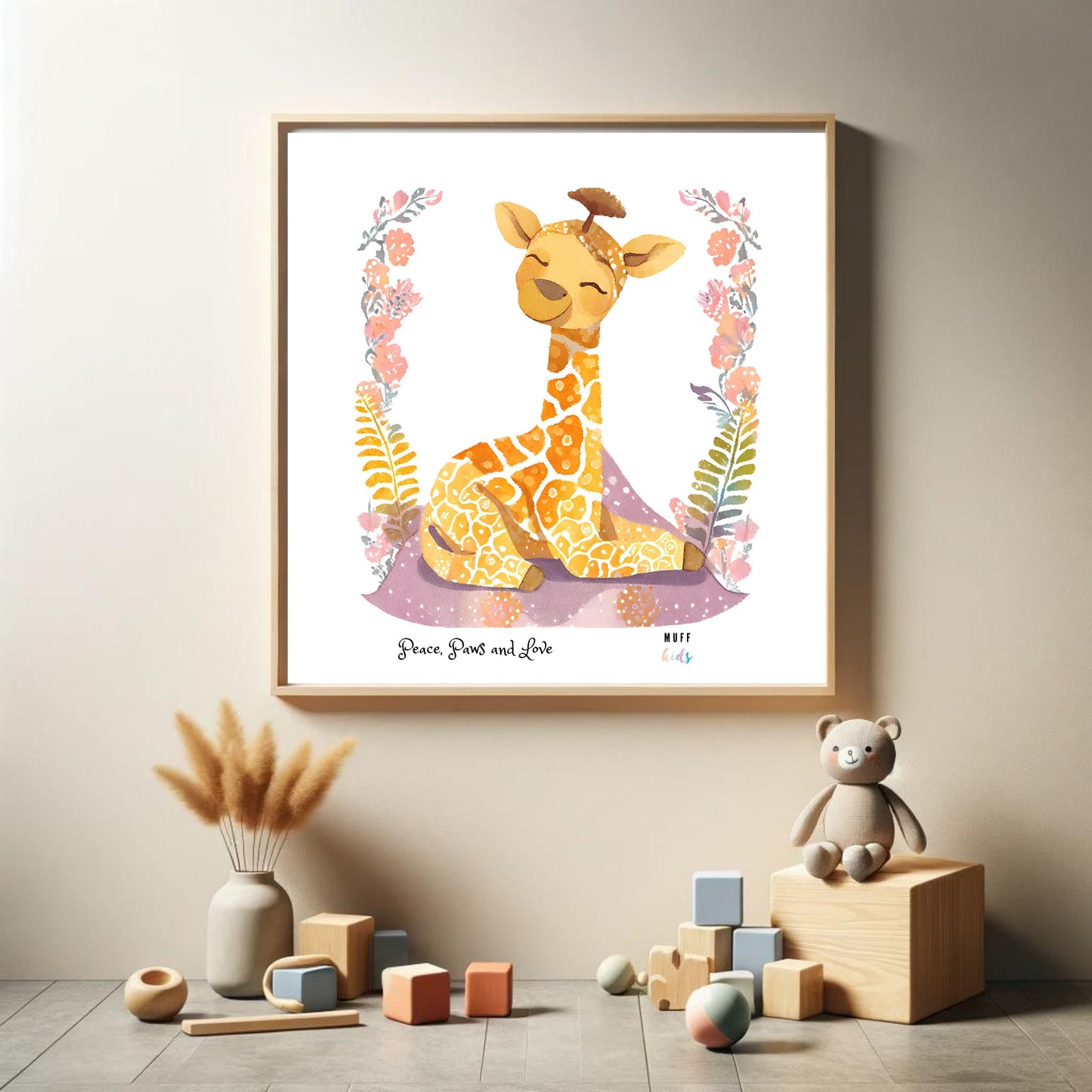 Peace, Paws and Love Giraffe No:1 Art Print Poster For Kids