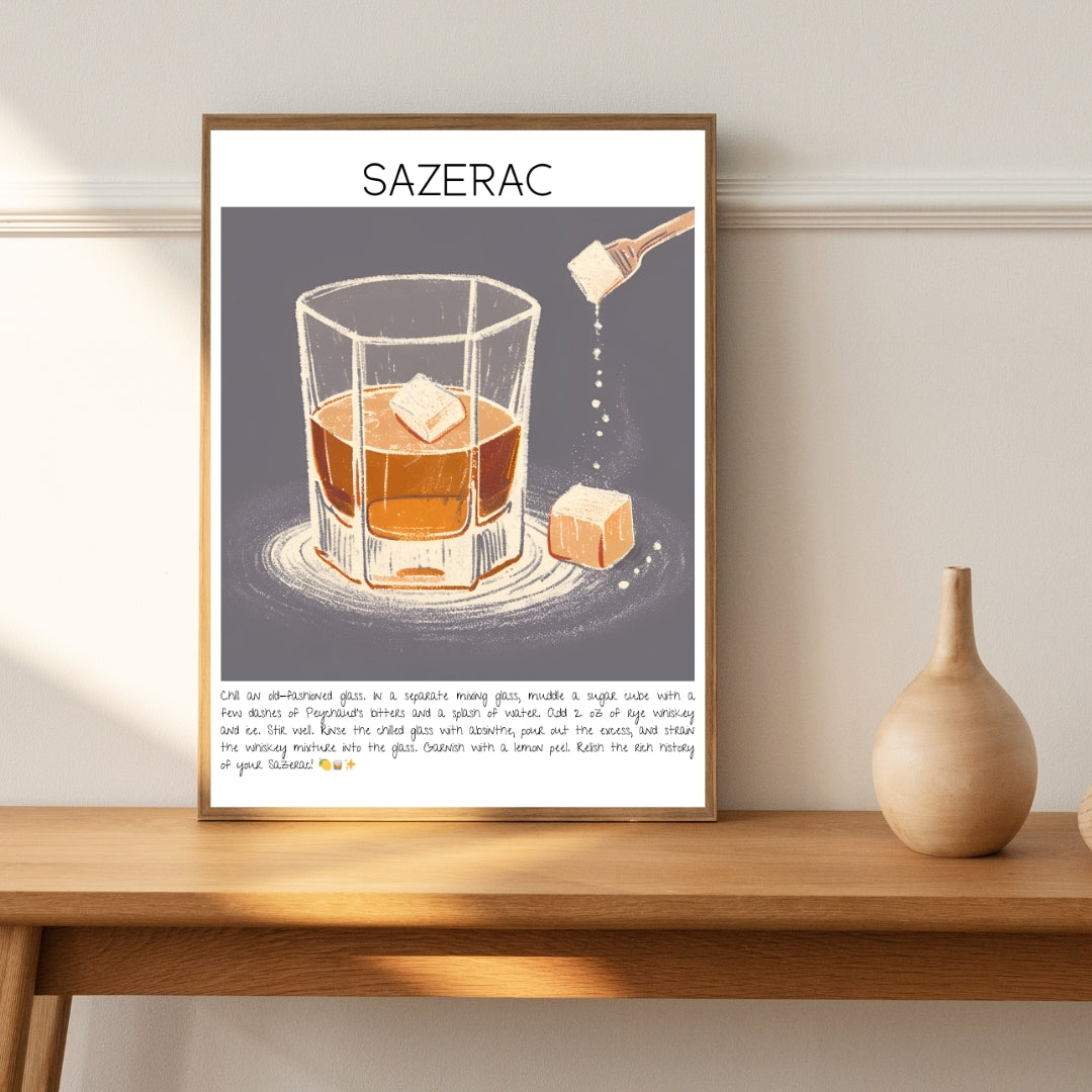 Cocktail Art Print Design Poster Sazerac Bar Decor