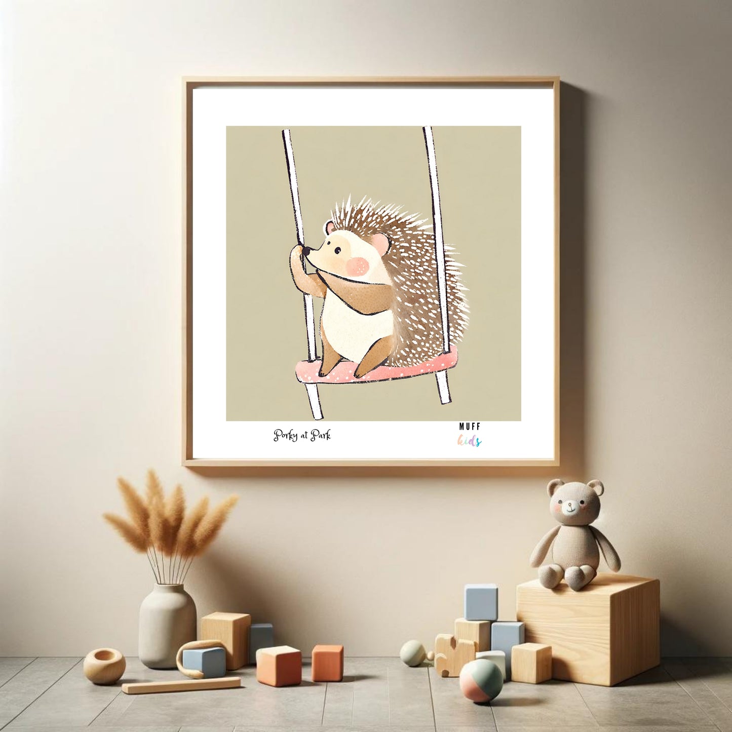 Kids Art Print Design Hedgehog At Park No.2 Poster For Kids