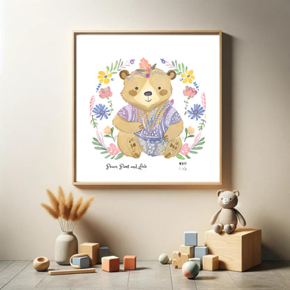 Peace, Paws and Love Bear No:3 Art Print Poster For Kids