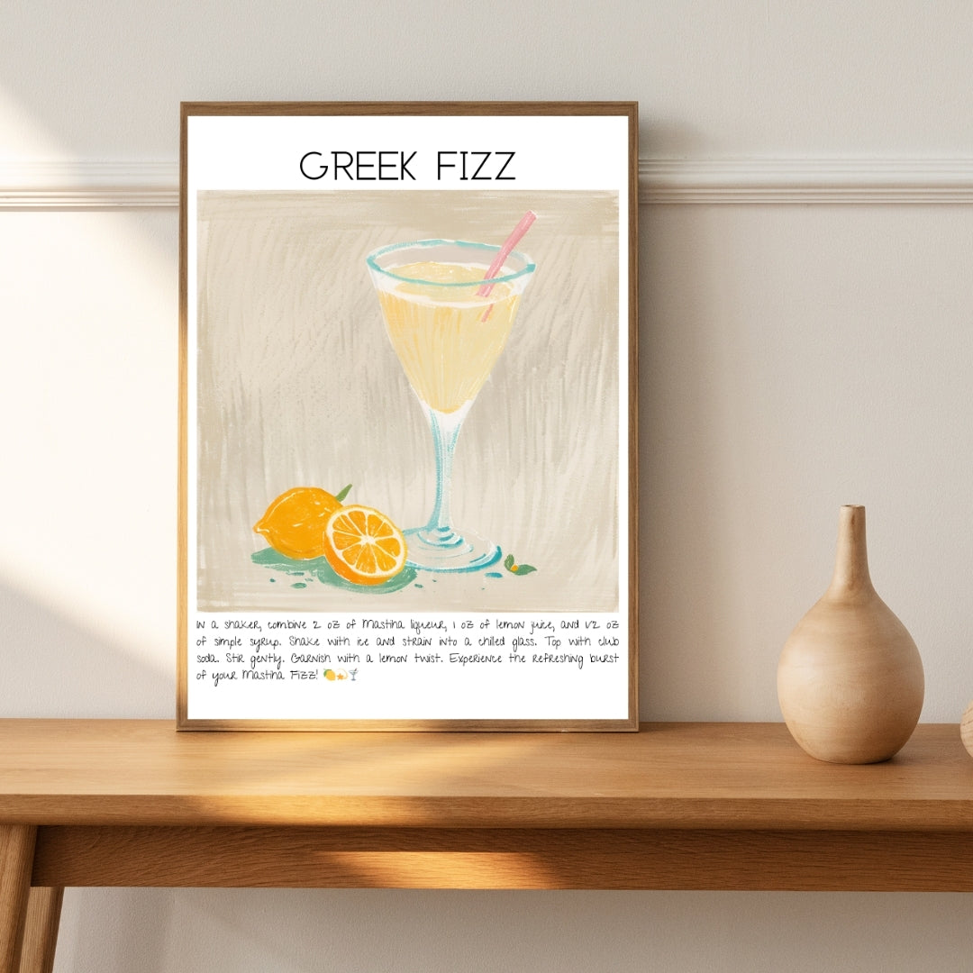 Cocktail Art Print Design Poster Greek Fizz Bar Decor