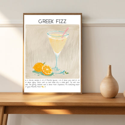 Cocktail Art Print Design Poster Greek Fizz Bar Decor