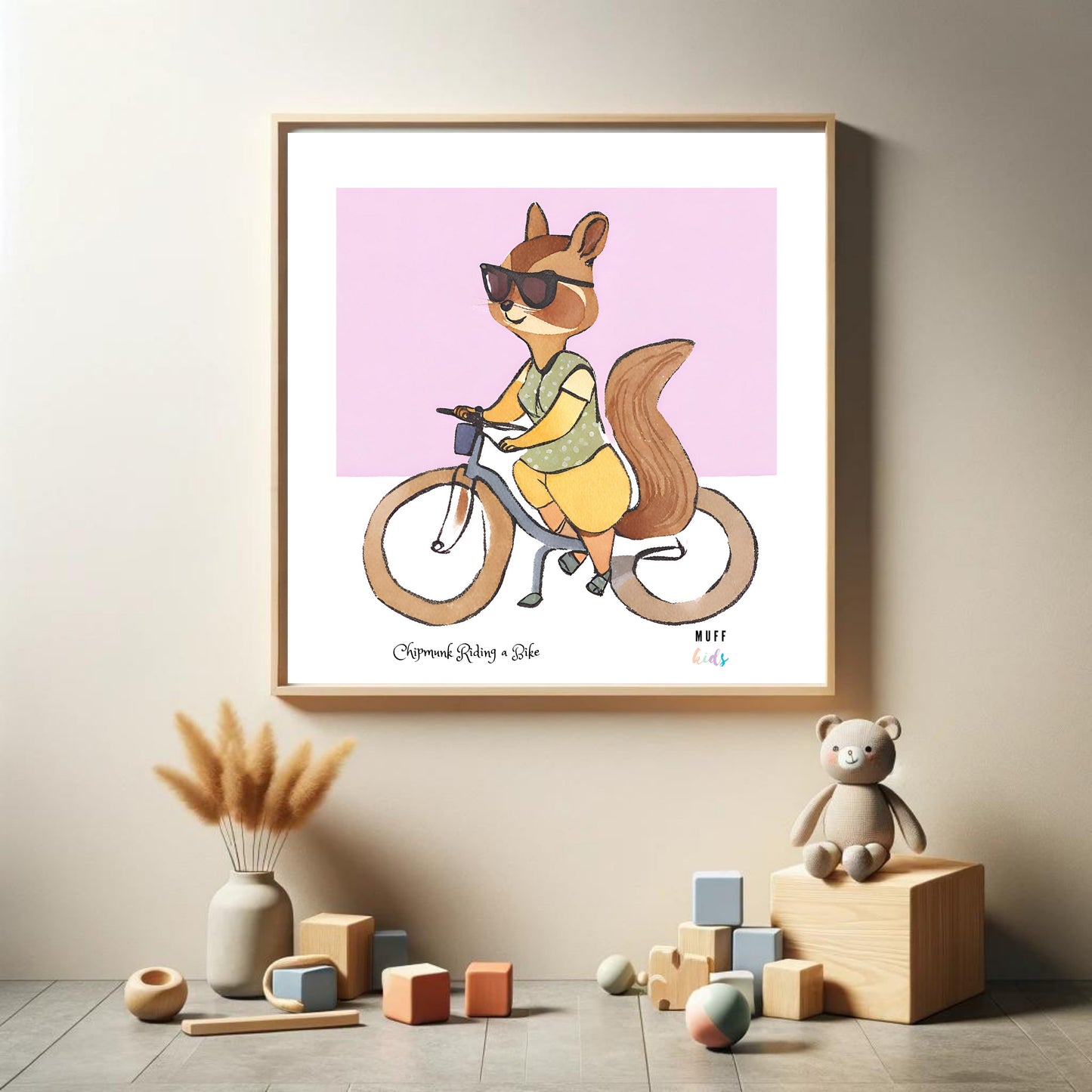 Kids Art Print Design Chipmunk Ride a Bike No.2 Poster For Kids