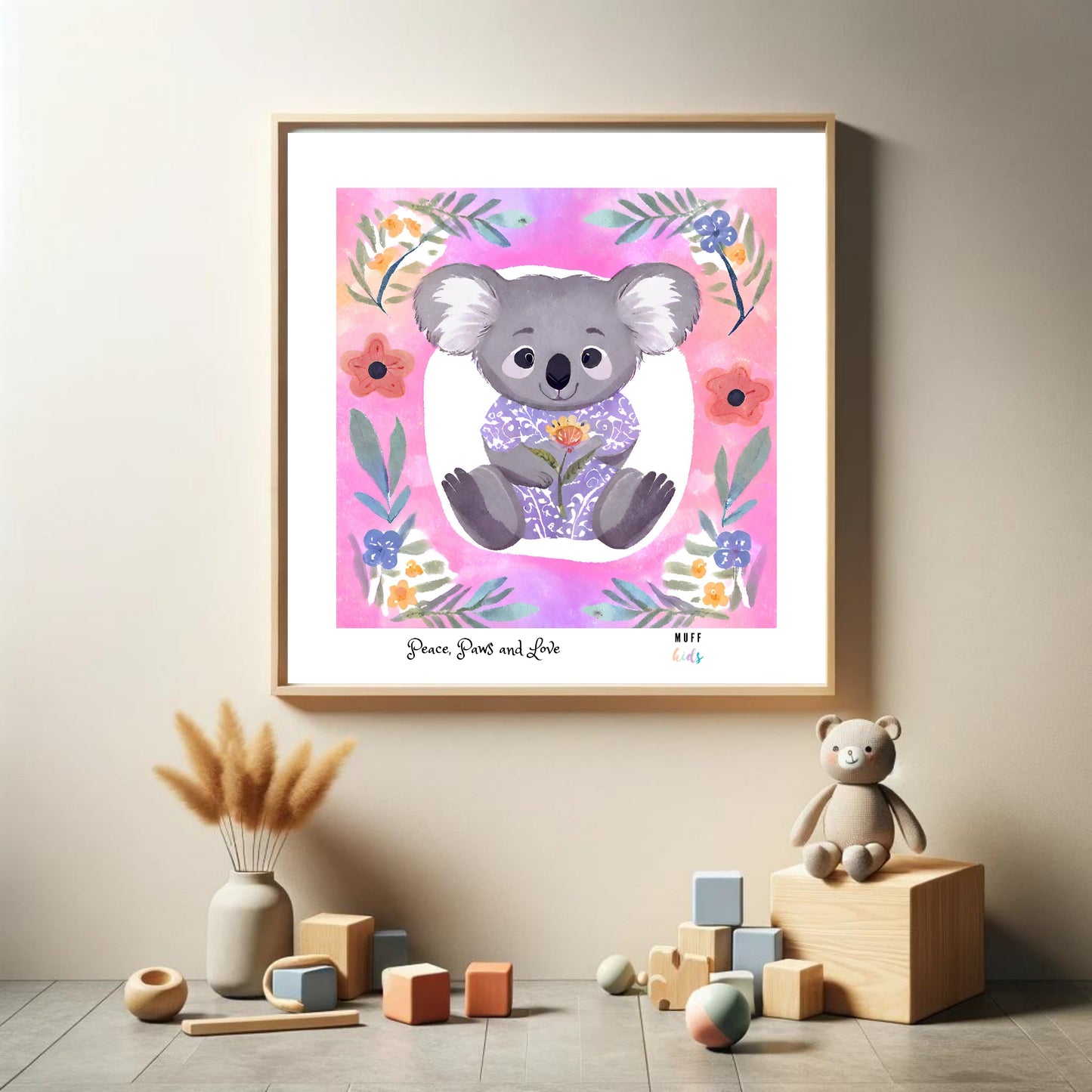 Peace, Paws and Love Koala No:3 Art Print Poster For Kids