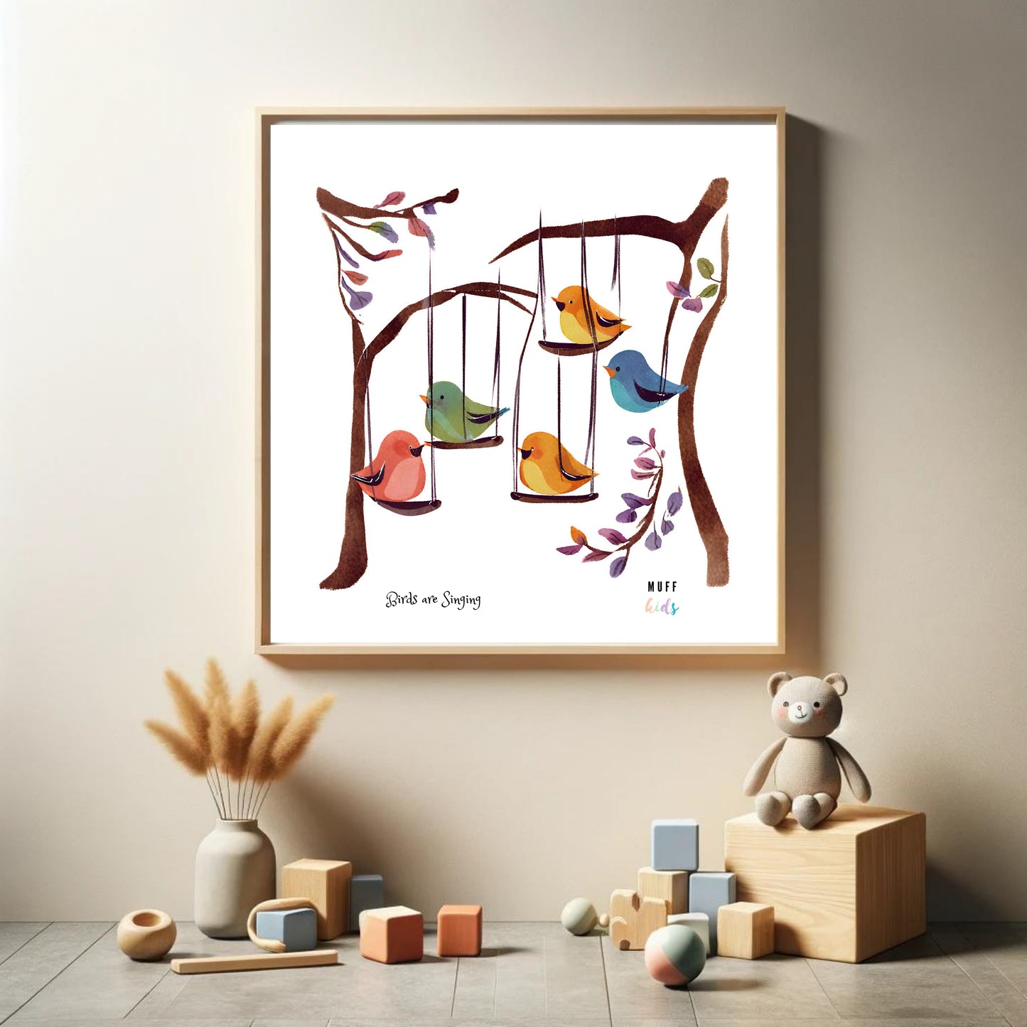 Kids Art Print Design Birds Are Singing Poster For Kids