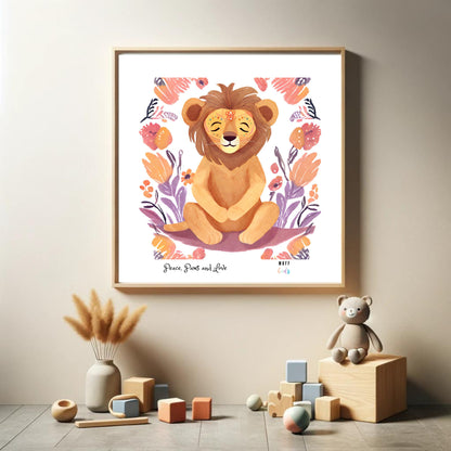 Peace, Paws and Love Lion No:3 Art Print Poster For Kids