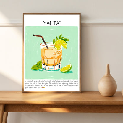 Cocktail Art Print Design Poster Bar Mai Tai Decor