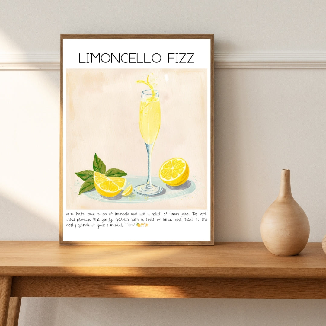 Cocktail Art Print Design Poster Limoncello Fizz Bar Decor