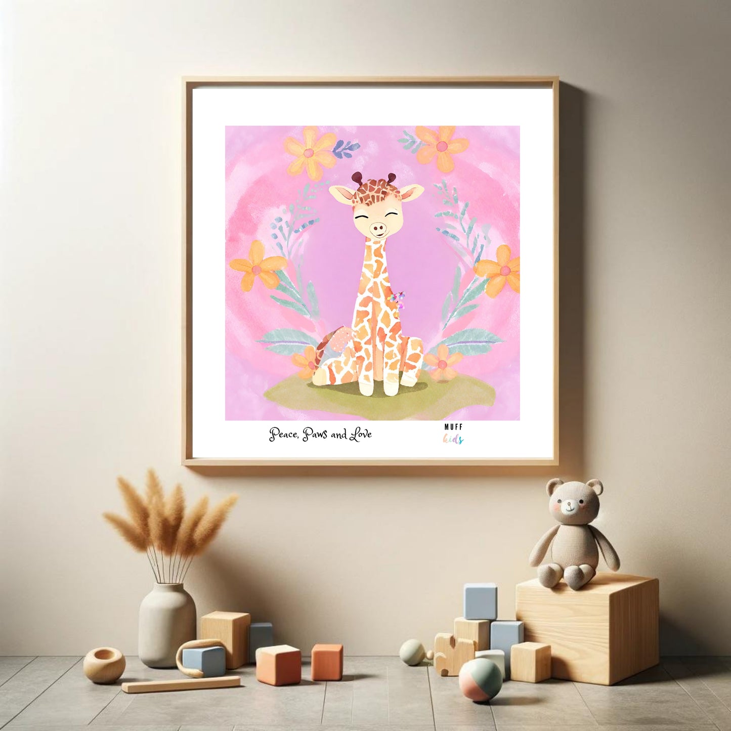 Peace, Paws and Love Giraffe No:2 Art Print Poster For Kids