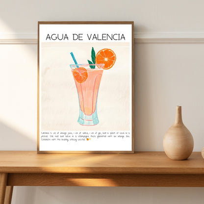 Cocktail Art Print Design Poster Aqua de Valencia Bar Decor