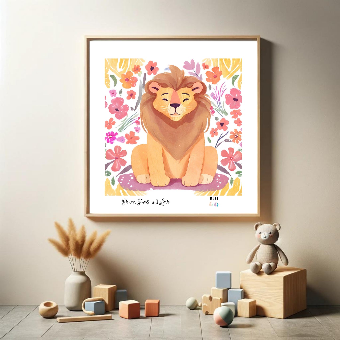 Peace, Paws and Love Lion No:1 Art Print Poster For Kids