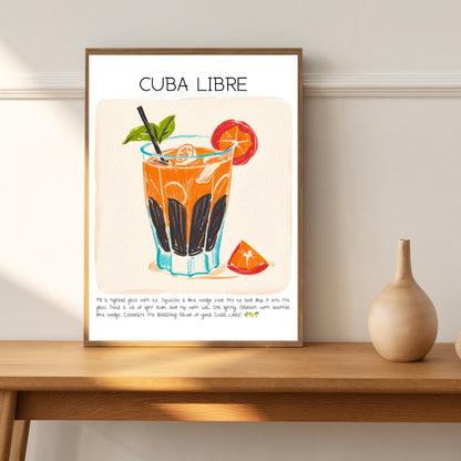 Cocktail Art Print Design Poster Cuba Libre Bar Decor