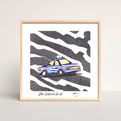 Little Explorers' Police Cars Art Print Poster For Kids