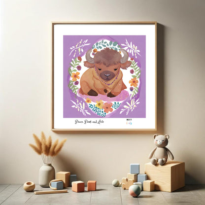 Peace, Paws and Love Bison No:3 Art Print Poster For Kids