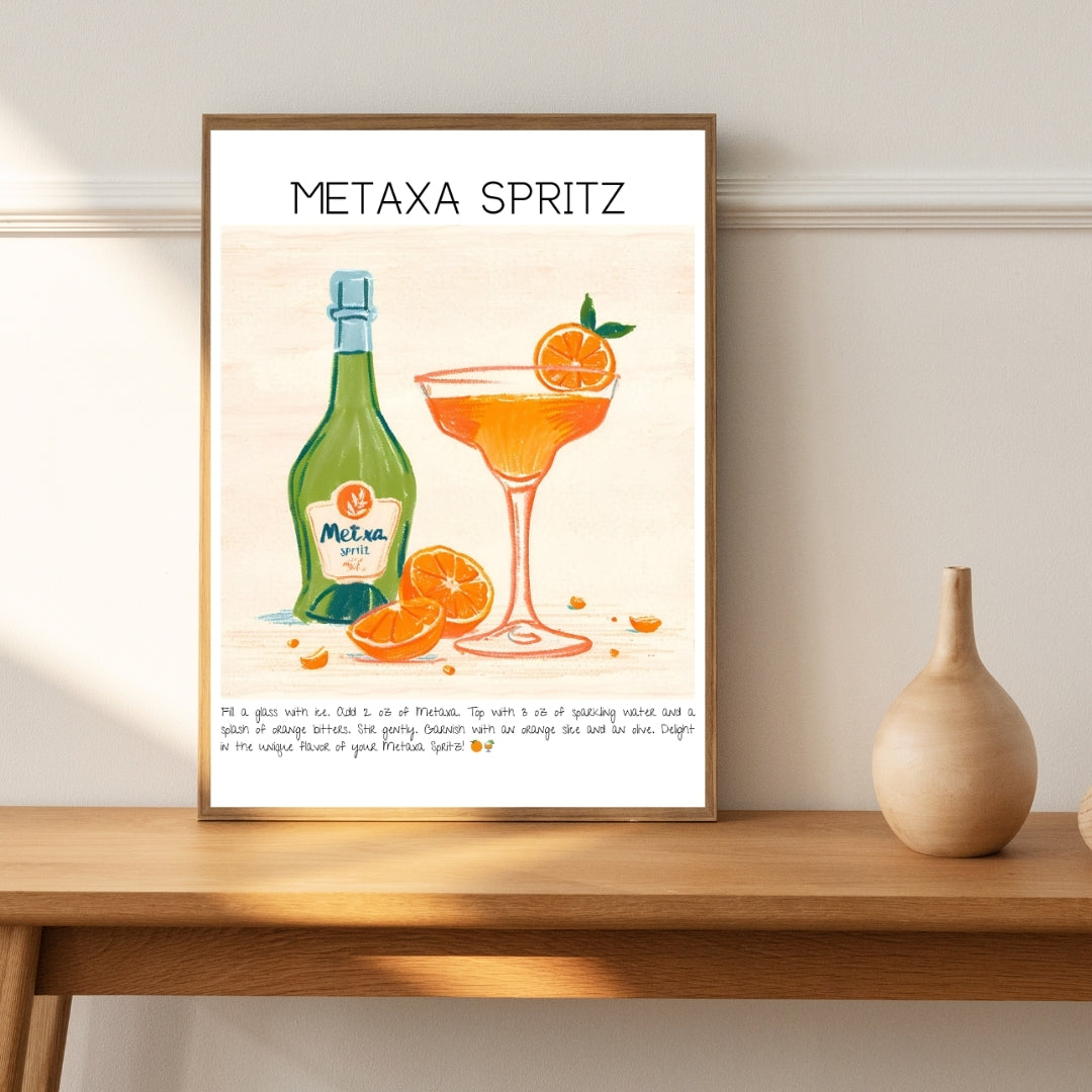 Cocktail Art Print Design Poster Metaxa Sprtiz Bar Decor