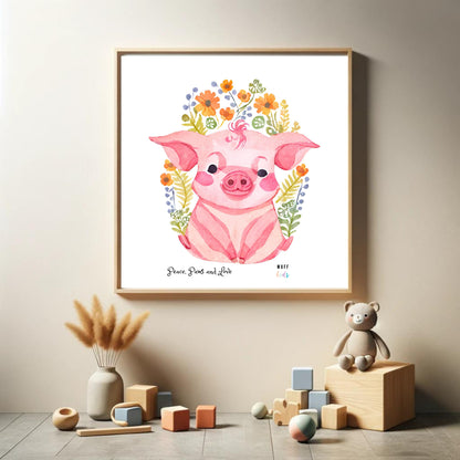 Peace, Paws and Love Pig No:1 Art Print Tasarım Çocuk Odası Posteri