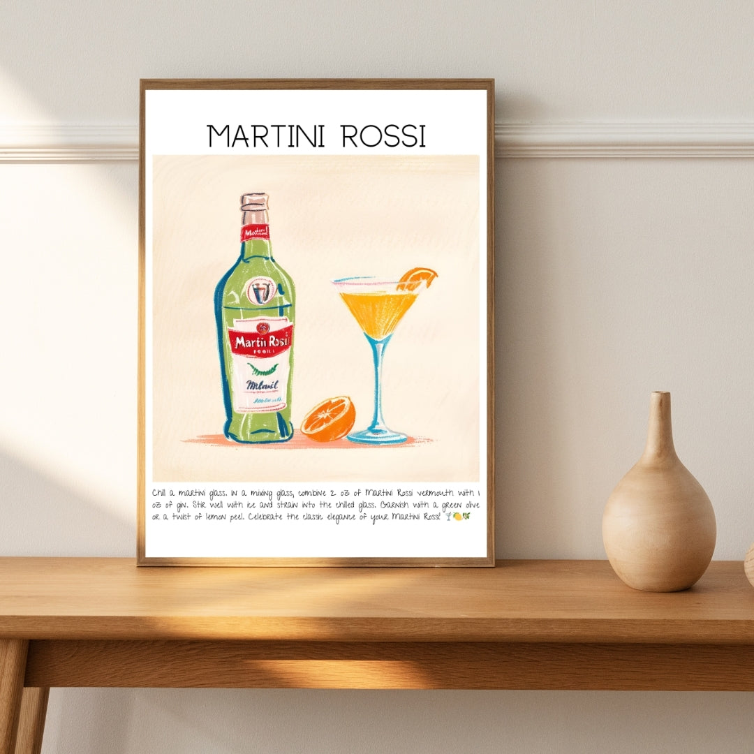 Cocktail Art Print Design Poster Martini Rossi Bar Decor