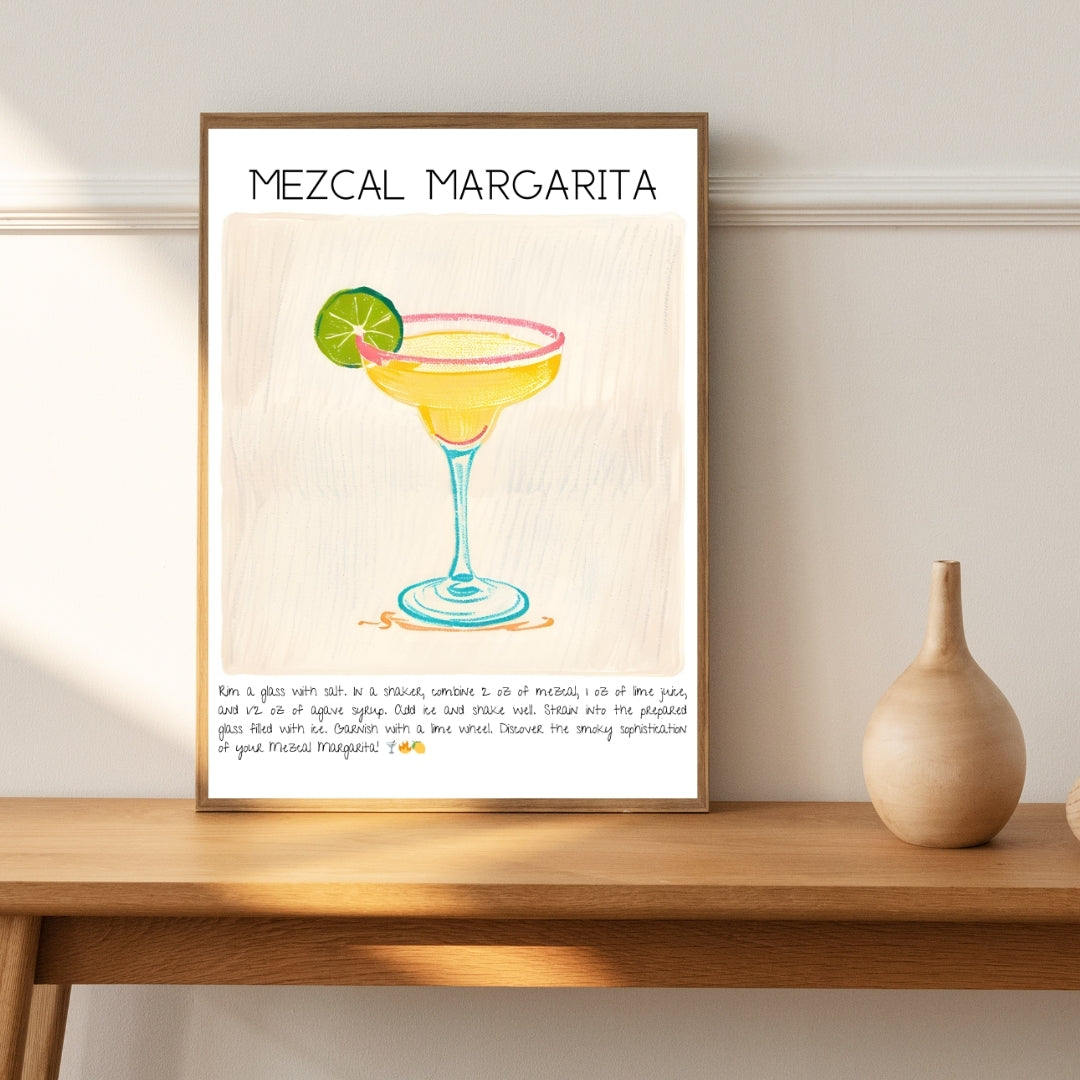 Cocktail Art Print Design Poster Mezcal Margarita Bar Decor