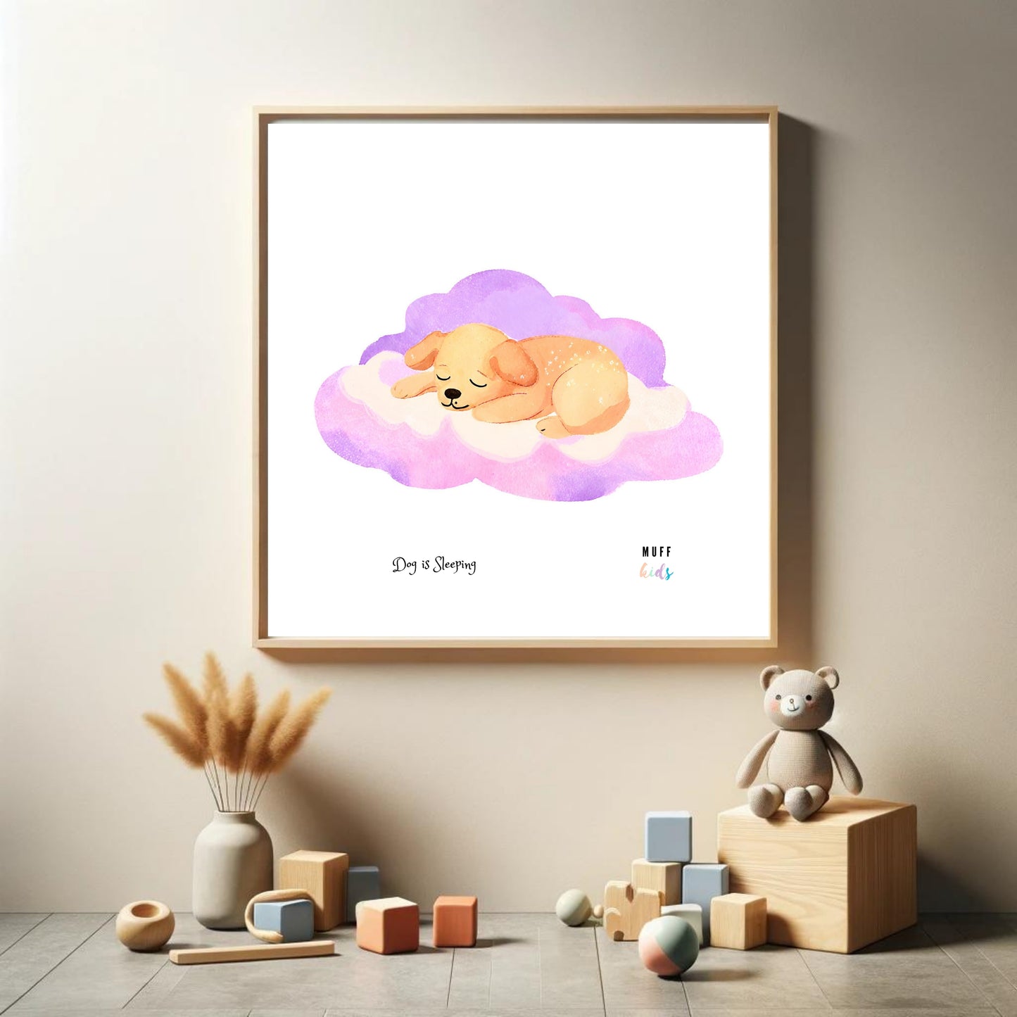 Kids Art Print Design Sleeping Dog Poster For Kids