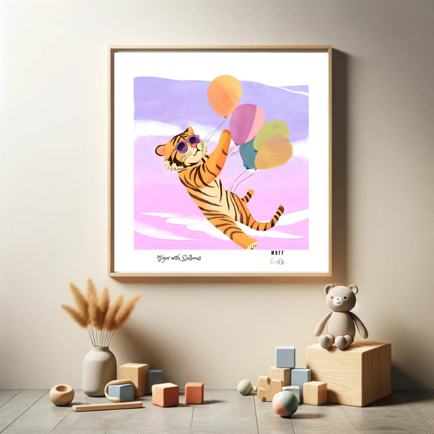 Animals With Balloons Art Print Tasarım Çocuk Odası Posteri