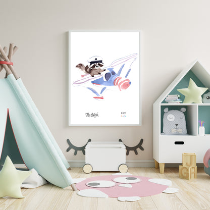 Fly High Animals No.5 Art Print Tasarım Çocuk Odası Posteri