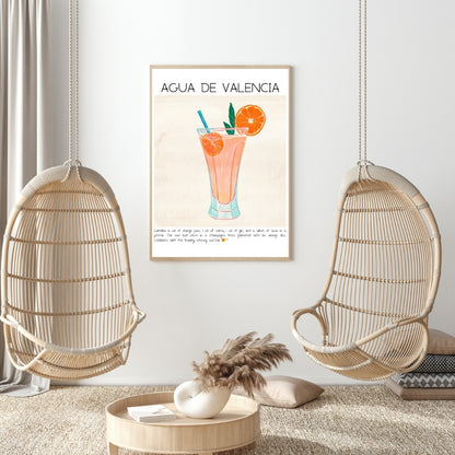 Cocktail Art Print Design Poster Aqua de Valencia Bar Decor