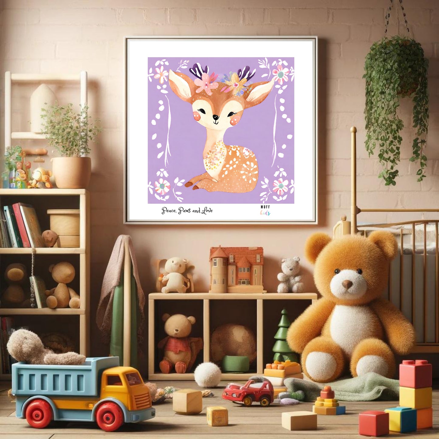 Peace, Paws and Love Deer No:5 Art Print Poster For Kids