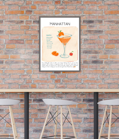 Art Print Tasarım Kokteyl PosterManhattan Bar Dekor