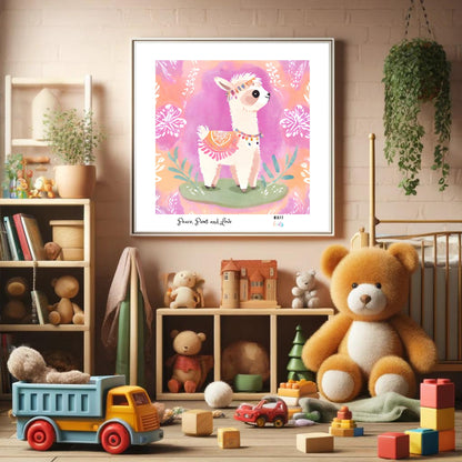 Peace, Paws and Love Llama No:2 Art Print Poster For Kids