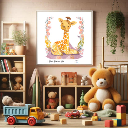 Peace, Paws and Love Giraffe No:1 Art Print Poster For Kids