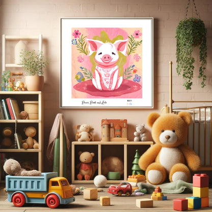 Peace, Paws and Love Pig No:3 Art Print Tasarım Çocuk Odası Posteri