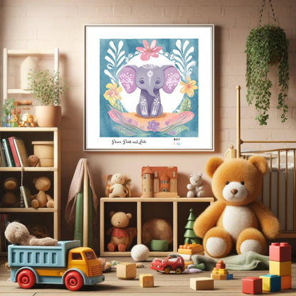 Peace, Paws and Love Elephant No:1 Art Print Poster For Kids