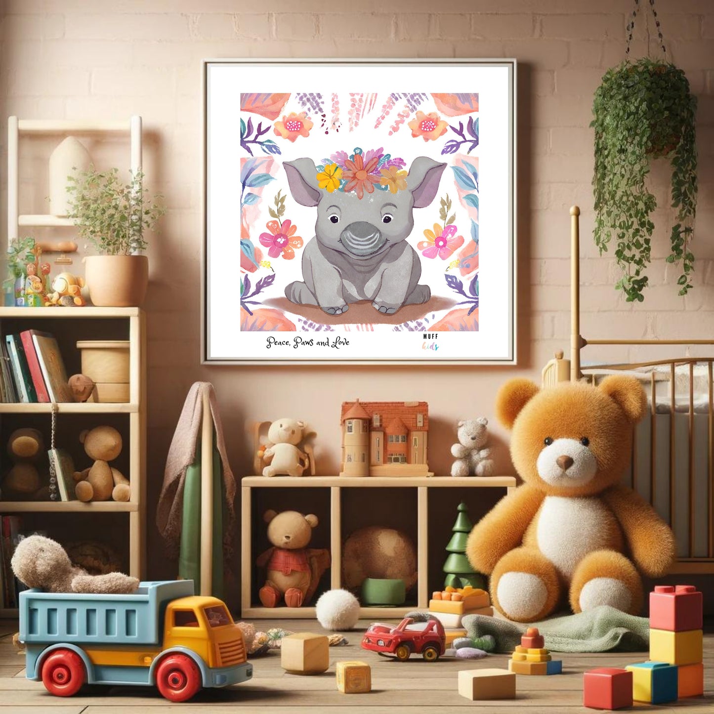 Peace, Paws and Love Pig No:2 Art Print Tasarım Çocuk Odası Posteri