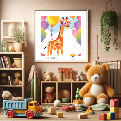 Animals With Balloons Art Print Tasarım Çocuk Odası Posteri